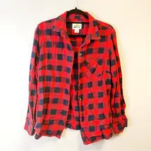 Field & Stream Button Down Red & Blue Plaid Women’s Top Sz L EUC Breast Pocket