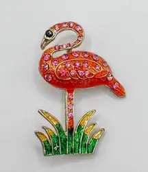 Flamingo Brooch And Pendant Signed BEST Jeweled Pink Rhinestones Enamel Vintage