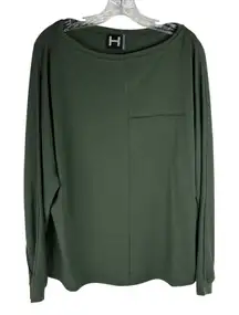 H By Bordeaux Long Sleeve Shirt Womens Medium Tunic Distressed Green Oversized