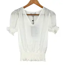 En Saison Cream Smocked Waist Short Sleeve Blouse size XS Top NWT Semi-sheer