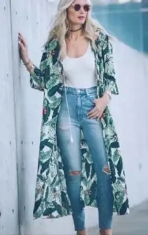 Rachel Zoe Palm Floral Kimono‎ Beach Wrap Coverup Duster One Size