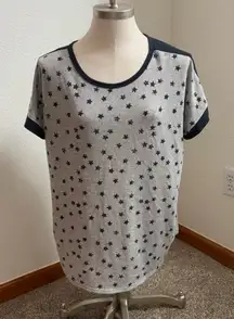 Lucky Brand Stars Print Gray‎ Blue Cap Sleeve Pajama Top T-Shirt Women’s XL