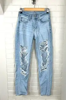 American Eagle Distressed Light Wash 90s Straight Leg Jeans Size 00