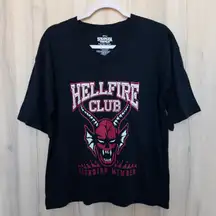 Stranger Things Hellfire Club T-Shirt Size XS Black Boxy Graphic TV Show Rock