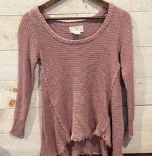 RUBY MOON Women's Dark Pink Scoop Neck Knit Frayed Hem Sweater Size Size S