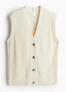 H&M sweater vest ribbed knit cream metal buttons gold sleeveless top