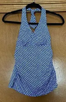 L.L. Bean Blue White Patterned Halter Tankini Top Size 6