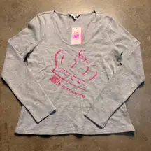 Juicy Couture Grey Y2K Style Crown Long Sleeve Thermal Ribbed Top Women Med NWT