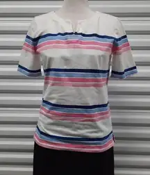 The Talbots Tee Sweater Top Womens Size Small White Striped Short Sleeve Blouse