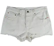 Levi's  501 Distressed White Denim Button Fly Cutoff Shorts - Women's Size 30