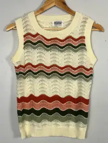 Vintage 1970s Rosanna chevron knit sweater vest size small READ cream pink green