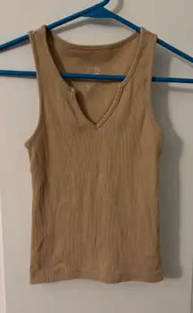 One Step Up Tan Ribbed V-Neck Tank Top, Sz S