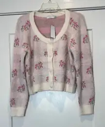 Lush Pink and Cream Floral Cardigan size large. NWT!