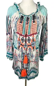 Hemant & Nandita x Revolve Silk‎ Boho Dress M Embroidered Tassel Belt Festival