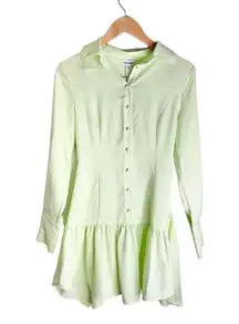 GRLFRND Mini Dress Extra‎ Small Button Down Long Sleeve Lime Green