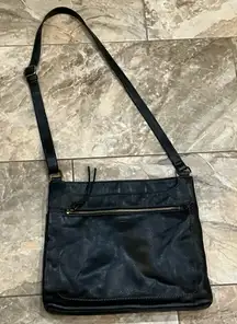 Margot Black Leather With Zipper Crossbody Messenger Bag