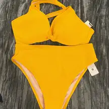Shade & Shore Vibrant Yellow Swimwear Top 38D Bottom L