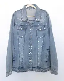 Attic‎ Salt Womens Denim Jacket XXL Blue Studded Moon Oversized Witchy Festival