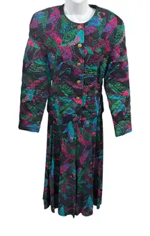 Vintage Quilted Jacket Skirt Set‎ Abstract Print 80s 90s Colorful Retro