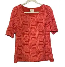 ECI New York Women's Sz L Red Burnout Lined Scoop Neck Weave Short Sleeve Top