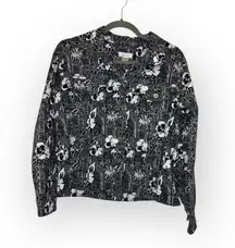 Christopher & Banks Black White Floral Linen Cotton Jacket M Resort Travel Chic