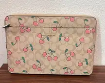 coach Laptop Sleeve In Signature Canvas With Heart Cherry Print cf158