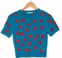 Alice + Olivia Ciara Strawberry Embroidered Cropped Pullover