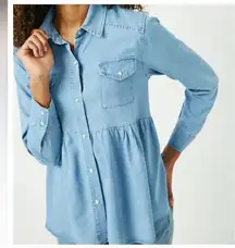 Hayden LA Snap Button Babydoll Button Down Peplum Western Tencel Shirt Large