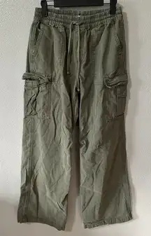 Aerie Pants Size XS Green Baggy Cargo Twill‎ Elastic Drawstring Waist Skater