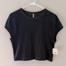 NWT Free People Movement Second Base Tee Black Ribbed Women's Baby Tee Size XS