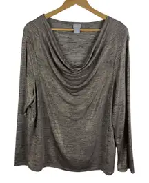 NWT Chicos Metallic Cowl‎ Neck Knit Top Size 3 XL Champagne Long Sleeve Holiday