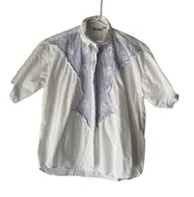 Vintage Take a Break Western Shirt M White Eyelet Embroidered Yoke Lace‎ Detail