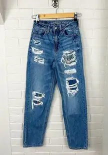 American Eagle Distressed Mom Straight Jean w Plaid Flannel Size 00