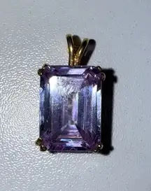 VINTAGE 1970s EMERALD CUT PURPLE CZ RECTANGLE STERLING SILVER 925 SLIDE PENDANT