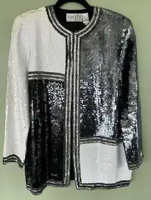 Black Tie Oleg Cassani Bolero Jacket Blazer Sequin 100% Silk Lined Party Glam​