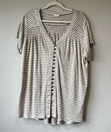 POL Striped Blouse Loose Shirt Bohemian Classic Staple Button Lagenlook Work