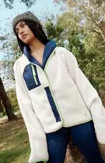 Free People Movement Hit The Slopes Fleece Shawl Jacket in Canvas Combo Size L