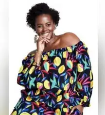 Tabitha Brown Vibrant  Lemon Print Women's Bardot Top.   Size-1X