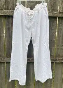 White Linen Blend Pants | 3X