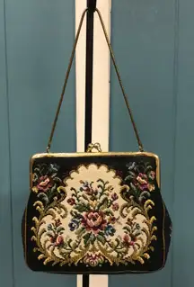 Floral Tapestry Clutch Coin Purse Vintage 40's mini bag‎ 6” x 5” gold chain