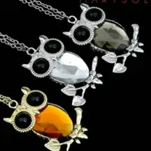 LOT OF 3 ~ BEAUTIFUL LONG CHAIN OWL NECKLACES