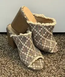 LONDON RAG 'Maya' Multicolor‎ Fabric Textile Open Toe Mule Heels Women's 8