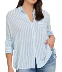 TORRID Blue and White Lizzie Rayon Striped Long Sleeve Button Up Shirt Size 1X