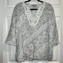 Jones New York Sport Women’s Tunic Top - Gray 100% Linen Paisley - Size XL
