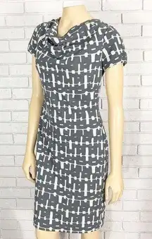 Abstract Sheath Dress, Gray, White, Neutrals, Size 4