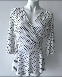 Vintage style polka dots peplum top Size MEDIUM White Black