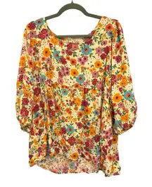 Haptics Floral Boho Peasant Tunic Top Colorful Cottagecore Vibe 3/4 Sleeve 2X