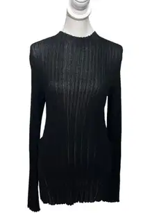 3.1 Phillip Lim Black Cotton T Shirt Long Sleeve Top Semi Sheer Ribbed Size L