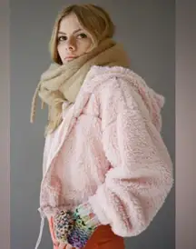 BDG Pink Hooded Cropped Teddy Jacket size M