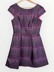 Vince Camuto Blue Pink Cap Sleeves Jacquard Pattern Fit & Flare Dress Size 8